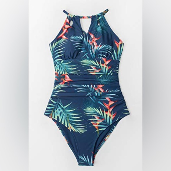Women's One Piece Swimsuit High Neck Tummy Control Swimwear Bathing NWT Size M - Picture 1 of 3